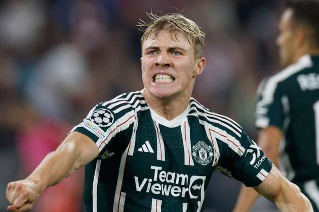 Rasmus Hojlund Manchester United, ManU 11), Jubel nach seinem Tor zum 1:2, jubelnd, bejubelt, jubelt, jubeln, emotionen, Fussball, Uefa Champions League, Bayern München - Manchester United am 20.9.2023 in der Muenchner Allianz Arena. DFL REGULATIONS PROHIBIT ANY USE OF PHOTOGRAPHS AS IMAGE SEQUENCES AND OR QUASI-VIDEO. Copyright: HMBxMedia xHeikoxBecker