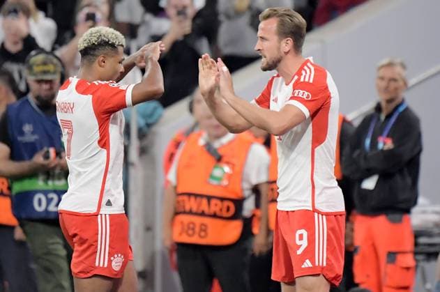 20.09.2023, xemx, Fussball UEFA Champions League, FC Bayern Muenchen - Manchester United, ManU emspor, v.l. Harry Kane (FC Bayern Muenchen) Jubel, Torjubel, celebrate the goal, jubelt ueber das Tor zum 3:1 (DFL DFB REGULATIONS PROHIBIT ANY USE OF PHOTOGRAPHS as IMAGE SEQUENCES and or QUASI-VIDEO) Muenchen