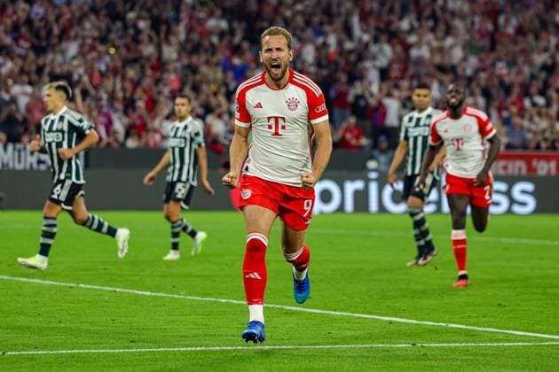 Sport Bilder des Tages Bayern Munich v Manchester United, ManU Champions League 20 09 2023. Goal 3-1 Harry Kane (9) of Bayern Munich scores a goal and celebrates during the Champions League match between Bayern Munich and Manchester United at Allianz Arena, Munich, Germany on 20 September 2023. Editorial use only , Copyright: xNigelxKeenex PSI-18044-0037