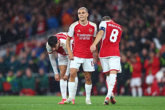 Arsenal v PSV Eindhoven 20 September 2023, London - Champion™s League Football, Group Stage - Arsenal v PSV Eindhoven - Leandro Trossard of Arsenal celebrates their second goal - Photo: Charlotte Wilson Offside. London UK Copyright: xCharlottexWilsonx xOffsidexOffside