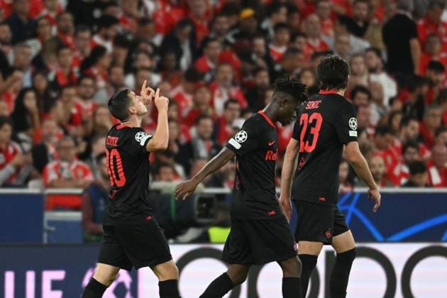 SOCCER - UEFA CL, Benfica vs RBS LISBON,PORTUGAL,20.SEP.23 - SOCCER - UEFA Champions League, group stage, SL Benfica vs Red Bull Salzburg. Image shows the rejoicing of Oscar Gloukh (RBS)..  GEPAxpictures xZedxJameson