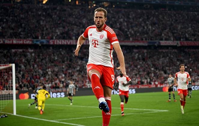 FUSSBALL CHAMPIONS LEAGUE SAISON 2023 2024 Vorrunde Gruppe A 1. Spieltag FC Bayern Muenchen - Manchester United, ManU FC 20.09.2023 Jubel nach dem Tor zum 3 - 1 durch den Torschuetzen Harry Kane (FC Bayern Muenchen)