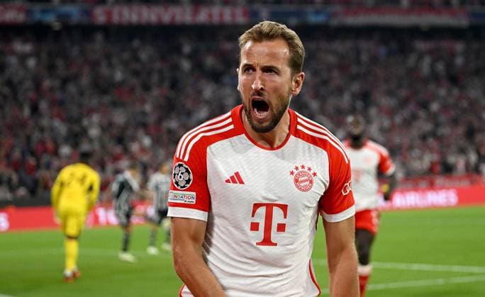FUSSBALL CHAMPIONS LEAGUE SAISON 2023 2024 Vorrunde Gruppe A 1. Spieltag FC Bayern Muenchen - Manchester United, ManU FC 20.09.2023 Jubel nach dem Tor zum 3 - 1 durch den Torschuetzen Harry Kane (FC Bayern Muenchen)