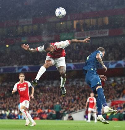 Arsenal v PSV Eindhoven 20 September 2023, London - Champion™s League Football, Group Stage - Arsenal v PSV Eindhoven - Gabriel Jesus of Arsenal heads the ball - Photo: Charlotte Wilson Offside. London UK Copyright: xCharlottexWilsonx xOffsidexOffside