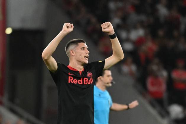 SOCCER - UEFA CL, Benfica vs RBS LISBON,PORTUGAL,20.SEP.23 - SOCCER - UEFA Champions League, group stage, SL Benfica vs Red Bull Salzburg. Image shows the rejoicing of Oscar Gloukh (RBS).  GEPAxpictures xZedxJameson