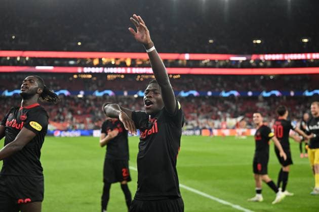 SOCCER - UEFA CL, Benfica vs RBS LISBON,PORTUGAL,20.SEP.23 - SOCCER - UEFA Champions League, group stage, SL Benfica vs Red Bull Salzburg. Image shows the rejoicing of Lucas Gourna Douath (RBS).  GEPAxpictures xZedxJameson