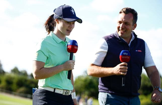 2023 Solheim Cup, Finca Cortesin, Andalucia, Spain 21 9 2023 Ireland™s Leona Maguire is interviewed by Sky Sports Leona Maguire is interviewed by Sky Sports 21 9 2023  Copyright: x INPHO MartinxSirasxLimax _MS08376