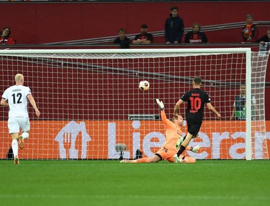 21.09.2023, Leverkusen, Germany, BayARENA, Bayer Leverkusen vs BK Haecken - UEFA Europa League 2023 2024 - Group H, Florian Wirtz (Bayer 04 Leverkusen) Tor zum 1:0 (Foto Ralf Treese) Leverkusen BayARENA North Rhine-Westphalia Germany