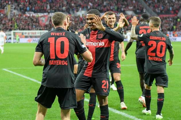 Florian Wirtz ( 10, Bayer Leverkusen) jubelt nach dem Tor zum 1:0 mit der Mannschaft 21.09.2023 Fussball Europa League, Bayer 04 Leverkusen vs BK Häcken Haecken, BayArena, Leverkusen, NRW Germany