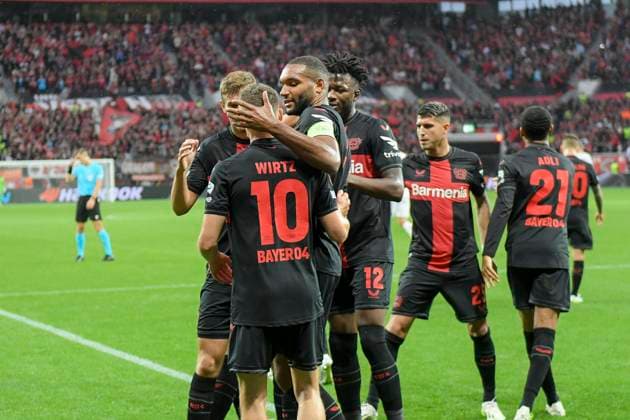 Florian Wirtz ( 10, Bayer Leverkusen) jubelt nach dem Tor zum 1:0 mit der Mannschaft 21.09.2023 Fussball Europa League, Bayer 04 Leverkusen vs BK Häcken Haecken, BayArena, Leverkusen, NRW Germany