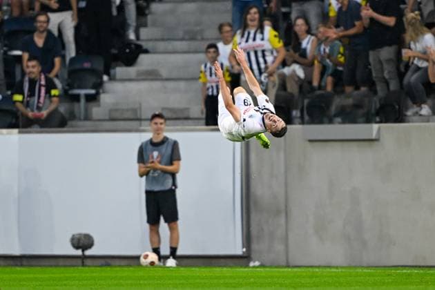 SOCCER - UEFA EL, LASK vs Liverpool LINZ,AUSTRIA,21.SEP.23 - SOCCER - UEFA Europa League, group stage, Linzer ASK vs Liverpool FC. Image shows the rejoicing of Florian Flecker (LASK).  GEPAxpictures xDanielxSchoenherr