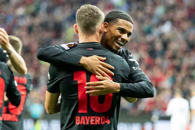 UEFA Europa League, Bayer Leverkusen - BK Haecken, 21.09.2023 Amine ADLI (Bayer 04 Leverkusen, 21) und Florian WIRTZ (Bayer 04 Leverkusen, 10) jubeln nach dem Tor zum 1:0, UEFA Europa League, Bayer 04 Leverkusen - BK Haecken, 1. Gruppenspiel, am 21.09.2023, BayArena, Leverkusen DFL regulations prohibit any use of photographs as image sequences and or quasi-video Copyright: xBEAUTIFULxSPORTS Meuselx