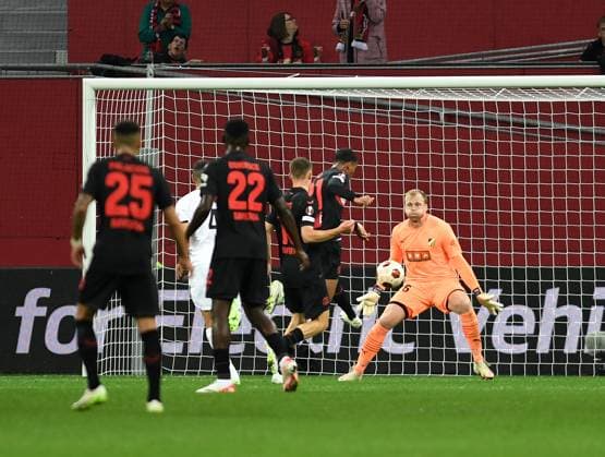 21.09.2023, Leverkusen, Germany, BayARENA, Bayer Leverkusen vs BK Haecken - UEFA Europa League 2023 2024 - Group H, Amine Adli (Bayer 04 Leverkusen) Tor zum 2:0 (Foto Ralf Treese) Leverkusen BayARENA North Rhine-Westphalia Germany