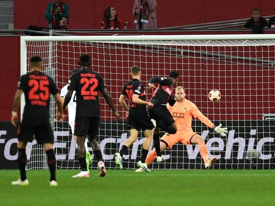 21.09.2023, Leverkusen, Germany, BayARENA, Bayer Leverkusen vs BK Haecken - UEFA Europa League 2023 2024 - Group H, Amine Adli (Bayer 04 Leverkusen) Tor zum 2:0 (Foto Ralf Treese) Leverkusen BayARENA North Rhine-Westphalia Germany