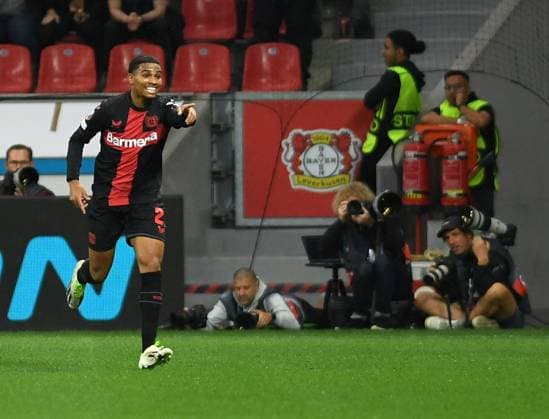 21.09.2023, Leverkusen, Germany, BayARENA, Bayer Leverkusen vs BK Haecken - UEFA Europa League 2023 2024 - Group H, Amine Adli (Bayer 04 Leverkusen) Torjubel, jubelt nach seinem Treffer zum 2:0 (Foto Ralf Treese) Leverkusen BayARENA North Rhine-Westphalia Germany