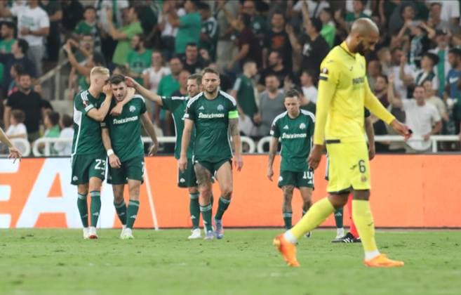 Panathinaikos vs Villareal Panathinaikos players react after scoring the 1-0 during the UEFA Europa League group F soccer match between Panathinaikos and Villareal held at OAKA, in Athens, Greece, 21 August 2023. ATHENS ATHENS Greece Copyright: xPANAGIOTISxMOSCHANDREOUx INCH1014A