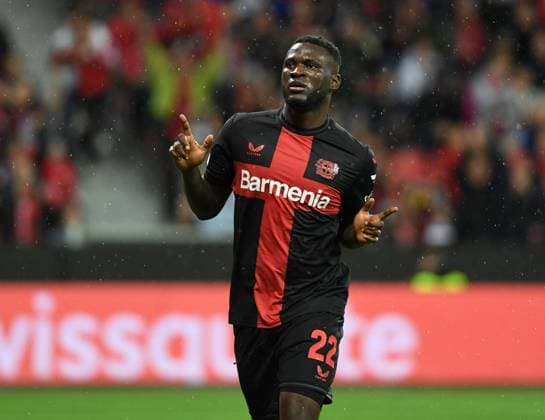 21.09.2023, Leverkusen, Germany, BayARENA, Bayer Leverkusen vs BK Haecken - UEFA Europa League 2023 2024 - Group H, Victor Boniface (Bayer 04 Leverkusen) Torjubel, jubelt nach seinem Treffer zum 3:0 (Foto Ralf Treese) Leverkusen BayARENA North Rhine-Westphalia Germany
