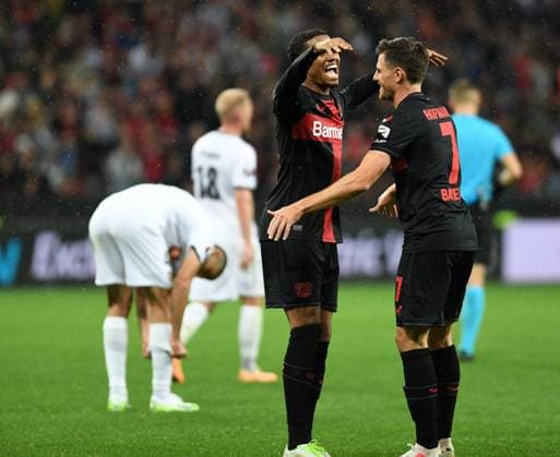 21.09.2023, Leverkusen, Germany, BayARENA, Bayer Leverkusen vs BK Haecken - UEFA Europa League 2023 2024 - Group H, Jonas Hofmann (Bayer 04 Leverkusen) Torjubel, jubelt mit seiner Mannschaft nach dem Treffer zum 4:0 (Foto Ralf Treese) Leverkusen BayARENA North Rhine-Westphalia Germany