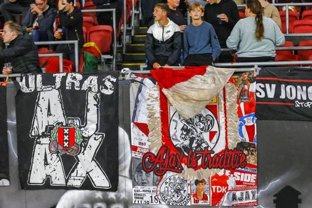 AMSTERDAM, 21-09-2023 JohanCruyff Arena, Europa League Football season 2023 2024 Match between Ajax and Olympique Marseille. Supporters of Ajax with banners Ajax - Olympique Marseille  x22439958x Copyright: