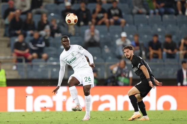 SOCCER - UEFA EL, Sturm vs Sporting GRAZ,AUSTRIA,21.SEP.23 - SOCCER - UEFA Europa League, group stage, SK Sturm Graz vs Sporting CP. Image shows Ousmane Diomande (Sporting Lissabon) and Otar Kiteishvili (Sturm).  GEPAxpictures xChrisxBauer