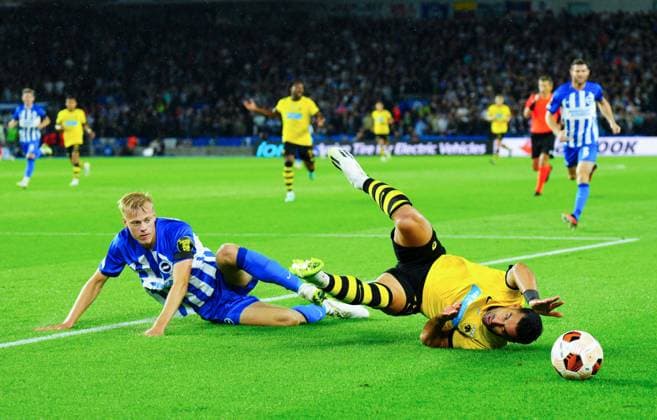 EDITORIAL USE ONLY No use with unauthorised audio, video, data, fixture lists, club league logos or live services. Online in-match use limited to 120 images, no video emulation. No use in betting, games or single club league player publications. Brighton & Hove Albion v AEK Athens, UEFA Europa League, Group B, Football, American Express Community Stadium, Brighton, UK - 21 Sep 2023 EDITORIAL USE ONLY No use with unauthorised audio, video, data, fixture lists, club league logos or live services. Online in-match use limited to 120 images, no video emulation. No use in betting, games or single club league player publications. Copyright: xJavierxGarcia Shutterstockx 14107009v