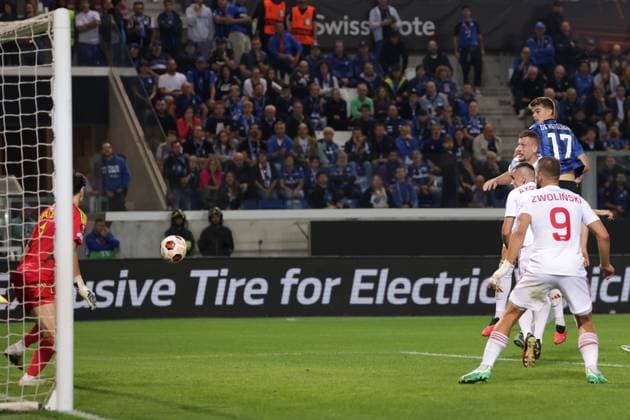 Bergamo, Italy, 21st September 2023. Charles De Ketelaere of Atalanta scores to give the side a 1-0 lead during the UEFA Champions League match at Stadio Di Bergamo, Bergamo. Picture credit should read: Jonathan Moscrop Sportimage EDITORIAL USE ONLY. No use with unauthorised audio, video, data, fixture lists, club league logos or live services. Online in-match use limited to 120 images, no video emulation. No use in betting, games or single club league player publications. SPI-2574-0018