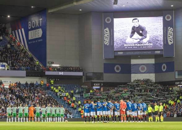 Rangers v Real Betis UEFA Europa League Players observe a minutes silence in memory of former Rangers player Ronnie McKinnon during the UEFA Europa League Group C match at Ibrox Stadium, Glasgow Copyright: xFredxPalmerx FIL-18993-0048 UK Newspapers OUT