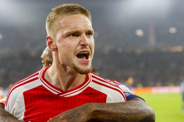 AMSTERDAM, 21-09-2023 JohanCruyff Arena, Europa League Football season 2023 2024 Match between Ajax and Olympique Marseille. Ajax player Kenneth Taylor celebrating the goal 3-2 Ajax - Olympique Marseille  x22441398x Copyright: