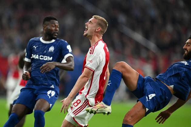 AMSTERDAM - Kenneth Taylor of Ajax reacts during the UEFA Europa League match between Ajax Amsterdam and Olympique de Marseille at the Johan Cruijff ArenA on September 21, 2023 in Amsterdam, Netherlands. ANP OLAF KRAAK Group B - UEFA Europa League 2023 2024 xVIxANPxSportx xxANPxIVx 478904574 originalFilename: 478904574.jpg