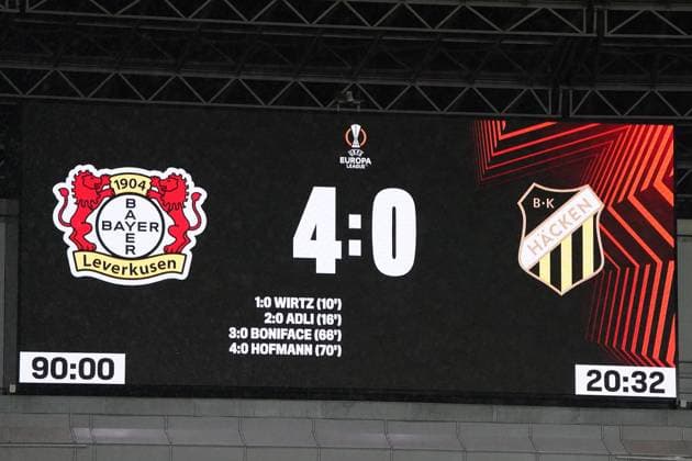 Fussball, UEFA Europa League 2023 2024, Gruppenphase , Gruppen H, Spieltag 1, Bayer 04 Leverkusen - BK Häcken, 21.09.2023, Bayarena Leverkusen, 4:0 Endstand, Spielstand, Ergebnis
