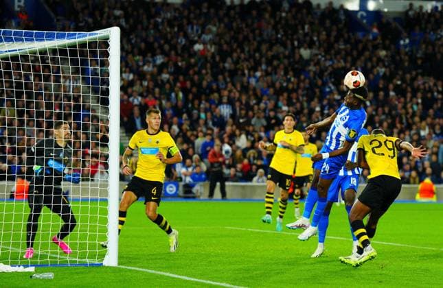 EDITORIAL USE ONLY No use with unauthorised audio, video, data, fixture lists, club league logos or live services. Online in-match use limited to 120 images, no video emulation. No use in betting, games or single club league player publications. Brighton & Hove Albion v AEK Athens, UEFA Europa League, Group B, Football, American Express Community Stadium, Brighton, UK - 21 Sep 2023 EDITORIAL USE ONLY No use with unauthorised audio, video, data, fixture lists, club league logos or live services. Online in-match use limited to 120 images, no video emulation. No use in betting, games or single club league player publications. Copyright: xJavierxGarcia Shutterstockx 14107009at