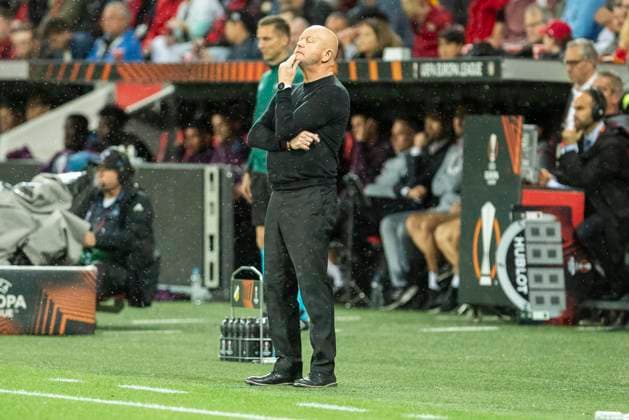 UEFA Europa League, Bayer Leverkusen - BK Haecken, 21.09.2023 Per-Mathias Hogmo (BK Haecken, Cheftrainer), UEFA Europa League, Bayer 04 Leverkusen - BK Haecken, 1. Gruppenspiel, am 21.09.2023, BayArena, Leverkusen DFL regulations prohibit any use of photographs as image sequences and or quasi-video Copyright: xBEAUTIFULxSPORTS Meuselx