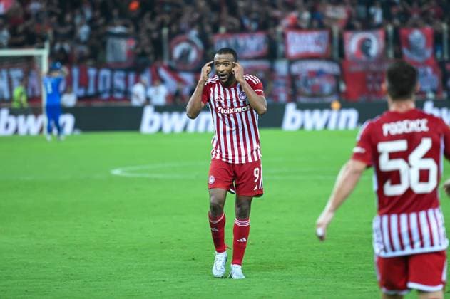 September 21, 2023, Piraeus, Lombardy, Greece: 9 AYOUB EL KAABI of Olympiacos FC after scoring a goal during the Europa League Group A match between Olympiacos FC and SC Freiburg at Georgios Karaiskakis Stadium on September 21, 2023, in Athens, Greece. Piraeus Greece - ZUMAk160 20230921_zip_k160_004 Copyright: xStefanosxKyriazisx