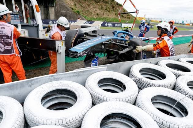 Damaged car of 10 Pierre Gasly (FRA, BWT Alpine F1 Team), F1 Grand Prix of Japan at Suzuka International Racing Course on September 22, 2023 in Suzuka, Japan. (Photo by HOCH ZWEI) Suzuka Japan