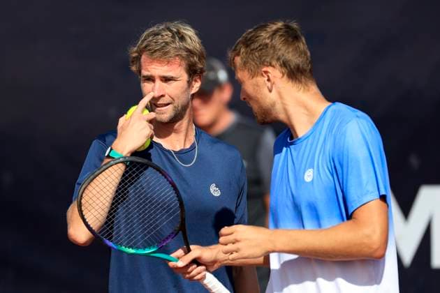 TENNIS - ATP, Tennis Herren Layjet Open BAD WALTERSDORF,AUSTRIA,22.SEP.23 - TENNIS - ATP Challenger Tour, Layjet Open. Image shows Vladyslav Manafov (UKR) and Ivan Liutarevich (UKR).  GEPAxpictures xMarioxBuehner-Weinrauch
