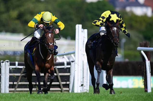 Sport Themen der Woche KW38 Sport Bilder des Tages Newton Abbot Races, Newton Abbot, UK - 22 Sep 2023 Race Winner, Presenting Nelly ridden by Harry Skelton (R) races up the straight alongside Manimole ridden by Sam Twiston-Davies (L). - Race 3 - 3:10 Newton Abbot - Devondale Electrical MaresÕ NovicesÕ Hurdle (GBB Race)(Class 4) at Newton Abbot Racecourse on 22 September in Newton Abbot, Devon, England - Newton Abbot Newton Abbot Racecourse Devon England Copyright: xTomxSandberg PPAUKx PPA-054716