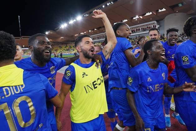 Joie - Morgan Sanson (OGC Nice) - JÃ rÃ mie Boga (OGC Nice) - Khephren Thuram (OGC Nice) FOOTBALL : AS Monaco vs OGC Nice - Ligue 1 Uber Eats - Monaco - 22 09 2023 NorbertScanella Panoramic 