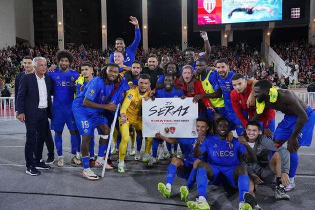 Joie - equipe de l™OGC Nice FOOTBALL : AS Monaco vs OGC Nice - Ligue 1 Uber Eats - Monaco - 22 09 2023 NorbertScanella Panoramic 