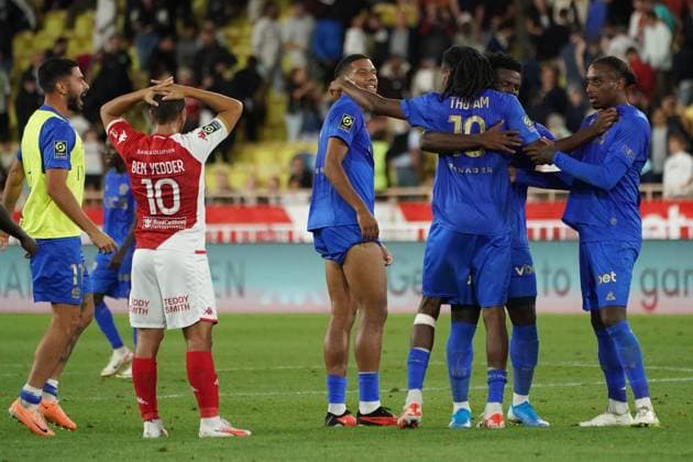 Deception - Wissam Ben Yedder (AS Monaco) - joie - Jean Clair Todibo (OGC Nice) - Khephren Thuram (OGC Nice) - Youssouf Ndayishimiye (OGC Nice) - Pablo Rosario (OGC Nice) FOOTBALL : AS Monaco vs OGC Nice - Ligue 1 Uber Eats - Monaco - 22 09 2023 NorbertScanella Panoramic 