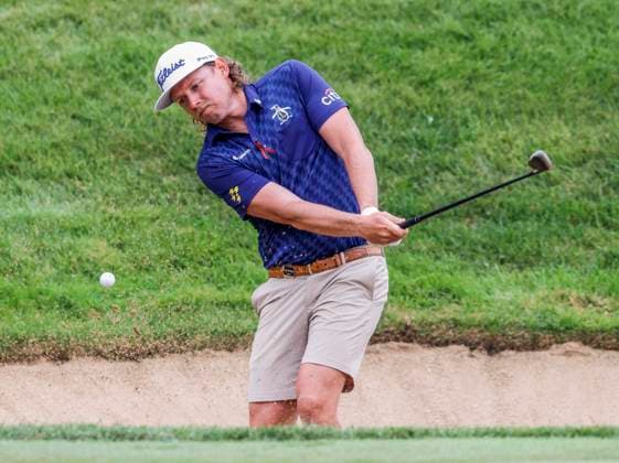 Cam Smith of Australia hits from a sand trap by the sixteenth green during the first round of the 2023 LIV Golf League tournament at Rich Harvest Farms in Sugar Grove, Illinois, on Friday September 22, 2023. Tournament play runs from September 22nd through the 24th.  SGI20230922811 TANNENxMAURY