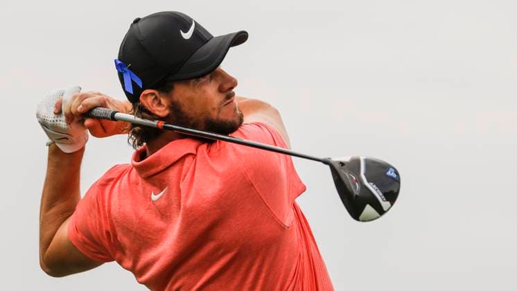 Thomas Pieters of Belgium hits his tee shot on the sixteenth hole during the first round of the 2023 LIV Golf League tournament at Rich Harvest Farms in Sugar Grove, Illinois, on Friday September 22, 2023. Tournament play runs from September 22nd through the 24th.  SGI20230922818 TANNENxMAURY