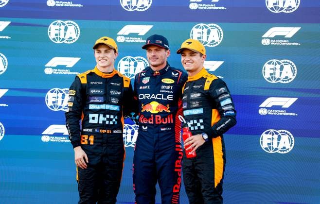 81 Oscar Piastri (AUS, McLaren F1 Team), 1 Max Verstappen (NLD, Oracle Red Bull Racing), 4 Lando Norris (GBR, McLaren F1 Team), F1 Grand Prix of Japan at Suzuka International Racing Course on September 23, 2023 in Suzuka, Japan. (Photo by HOCH ZWEI) Suzuka Japan