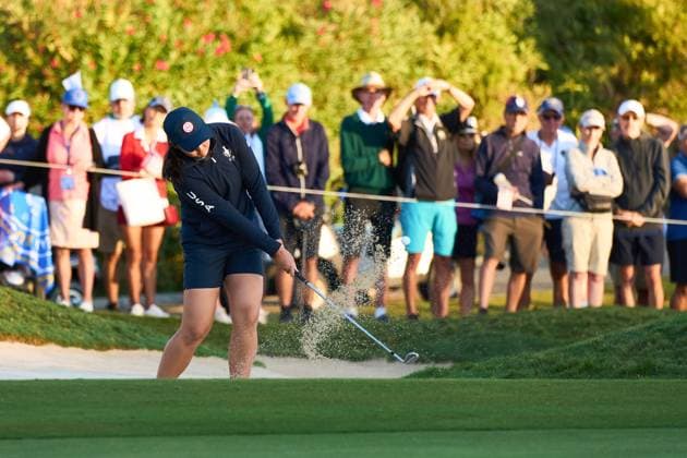 September 23, 2023, MALAGA, MALAGA, SPAIN: Megan Khang of USA Team in action of Europa Team in action during the Solheim Cup 2023 in Finca Cortesin at Estepona on September 23, 2023 in Malaga, Spain. MALAGA SPAIN - ZUMAa181 20230923_zaa_a181_012 Copyright: xJoaquinxCorcherox