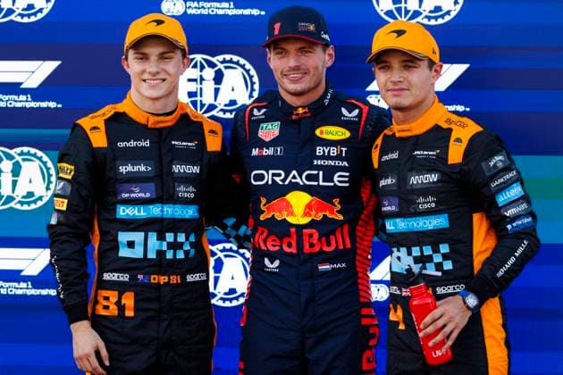 23rd September 2023; Suzuka Circuit, Suzuka, Japan; 2023 Formula 1 Lenovo Japanese Grand Prix; Qualifying Day; Oscar Piastri, Lando Norris and Max Verstappen after top 3 in qualifying at the Japanese Formula 1  ActionPlus12556332 StephenxBlackberry