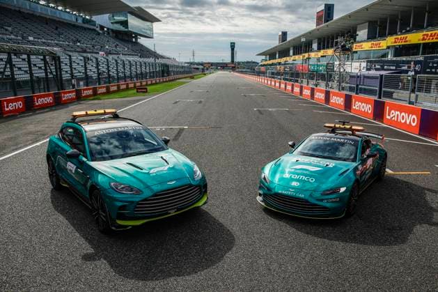 Aston Martin Vantage Safety Car and Aston Martin DBX707 Medical Car during the 2023 Formula 1 Lenovo Japanese Grand Prix, 16th round of the 2023 Formula One World Championship, WM, Weltmeisterschaft from September 22 to 24, 2023 on the Suzuka International Racing Course, in Suzuka - F1 - JAPANESE GRAND PRIX 2023 - RACE DPPI Panoramic  00123037__R3_5666