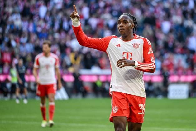 23.09.2023, Munich, Germany, Allianz Arena, FC Bayern Muenchen vs VfL Bochum - 1.Bundesliga, Mathys Tel (FC Bayern Muenchen) Torjubel, jubelt nach seinem treffer zum 6:0 (Foto H. Langer) DFB DFL REGULATIONS PROHIBIT ANY USE OF PHOTOGRAPHS AS IMAGE SEQUENCES AND OR QUASI-VIDEO. Munich Allianz Arena Germany