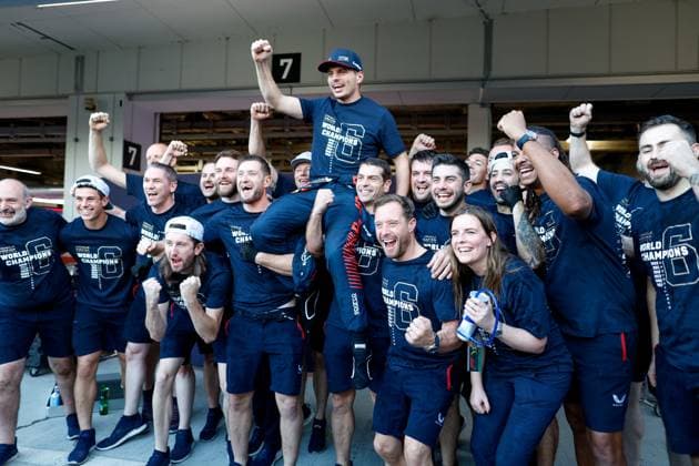 1 Max Verstappen (NLD, Oracle Red Bull Racing) and Team of Red Bull Racing celebrates winning the 2023 World Constructors Championship, F1 Grand Prix of Japan at Suzuka International Racing Course on September 24, 2023 in Suzuka, Japan. (Photo by HOCH ZWEI) Suzuka Japan