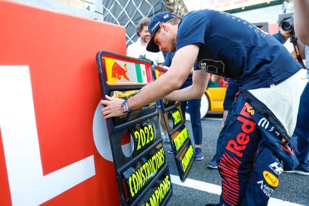 1 Max Verstappen (NLD, Oracle Red Bull Racing) celebrates winning the 2023 World Constructors Championship, F1 Grand Prix of Japan at Suzuka International Racing Course on September 24, 2023 in Suzuka, Japan. (Photo by HOCH ZWEI) Suzuka Japan
