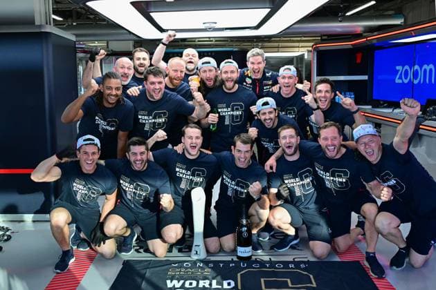 Team of Red Bull Racing celebrates winning the 2023 World Constructors Championship, F1 Grand Prix of Japan at Suzuka International Racing Course on September 24, 2023 in Suzuka, Japan. (Photo by HOCH ZWEI) Suzuka Japan