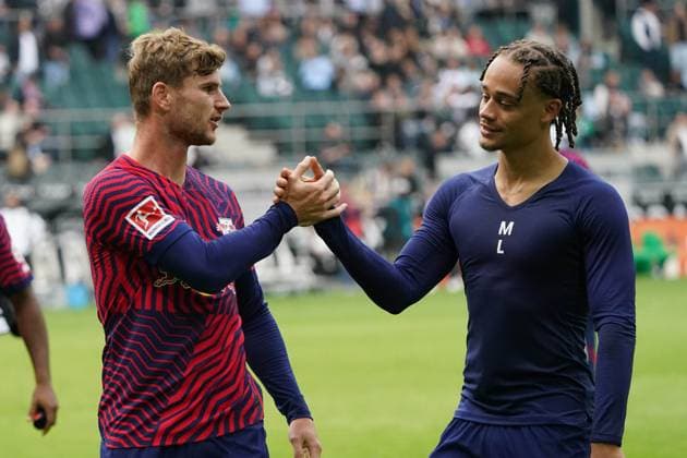 Fussball, 1 Bundesliga, Saison 2023 2024, Borussia Mönchengladbach - RB Leipzig, 23.09.2023, Borussia Park, Mönchengladbach Timo Werner , Xavi Simons beide RB Leipzig, ,
